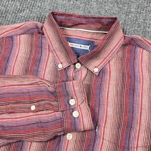 32 Bar Blues Shirt Mens Large Multicolor Stripe Linen Button Down Long Sleeve